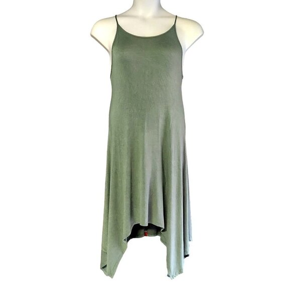 Popular21 Women's Green Strappy Handkerchief Hem Dress - Picture 1 of 5